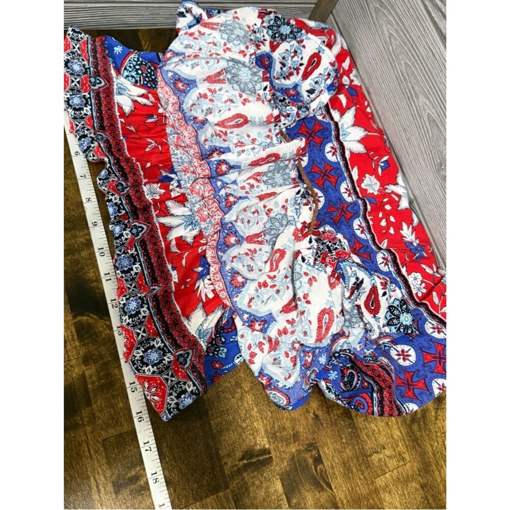 Boho Festival Peasant Mini Dress M Paisley USA Red White & Blue Western Coquette - Picture 5 of 9